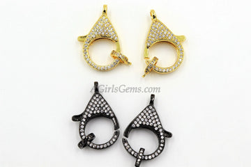 Large Lobster Clasp, CZ Pave Gold - A Girls Gems
